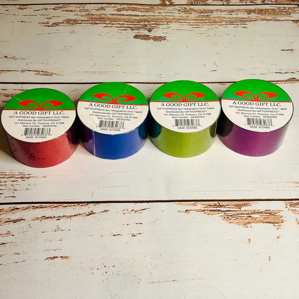 Holographic Metallic Tape Set 4 Rolls 2in x 6ft DIY Craft Rainbow Colors